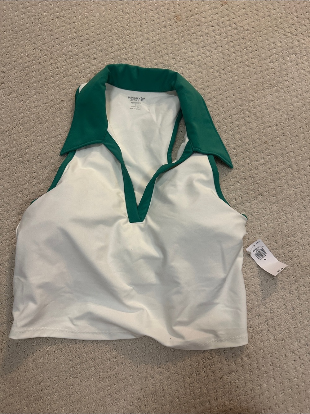 Old Navy White Sleeveless Polo Top with Green Trim